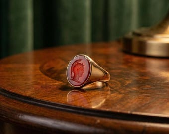 Roman Warrior Carnelian Intaglio Signet Ring