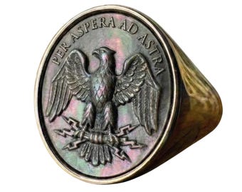 Per Aspera Ad Astra Roman Imperial Eagle Ring - Mother of Pearl Cameo - Adjustable Silver or Bronze - SPQR Legionary Jewelry - Stoic Gift