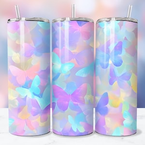 Pastel Butterflies : 20 oz Tumbler Wrap PNG, Skinny Straight Tumbler 20oz Design, Tumbler Seamless Sublimation Designs Downloads