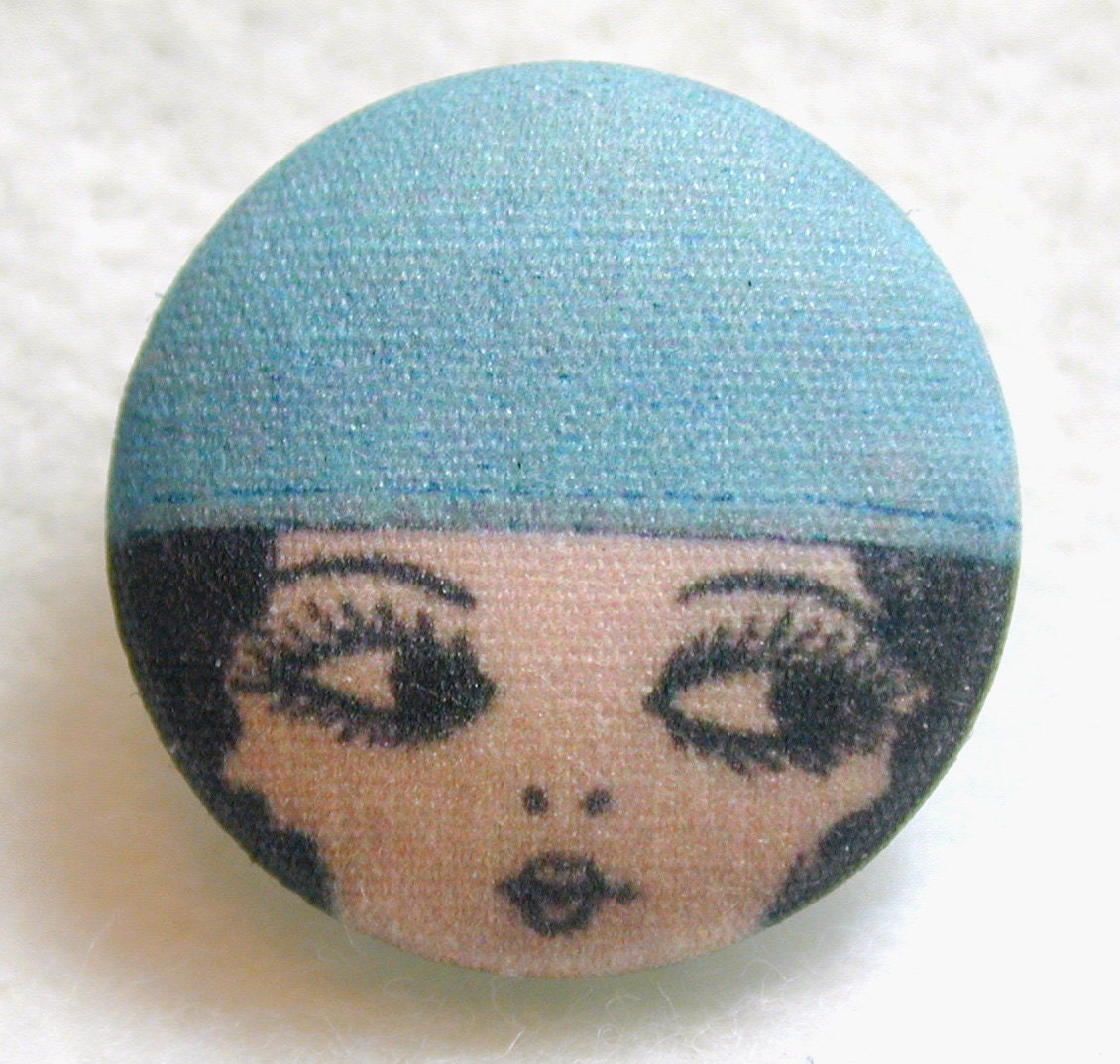 1920s Flapper Girl Button Hand Printed Fabric /" Dottie /" FREE US SHIPPING