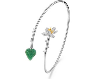 Lotus Whispers Armband met Aventurijn steen, sterling zilver en 18k goud voor dames