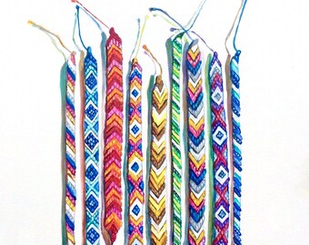 PRINT - Braided Friendship Bracelets - 8x10 print of acrylic-on-paper painting