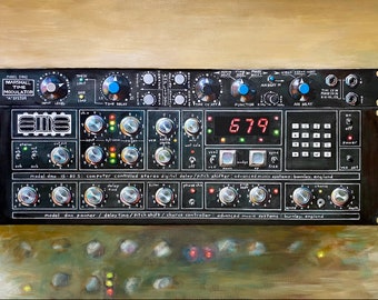 PRINT - Unknown Pleasures - Marshall Time Modulater and AMS Digital Delay - 11x17 print of original painting