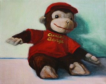 PRINT - Curious George stuffed animal 8x10 giclee print of original painting