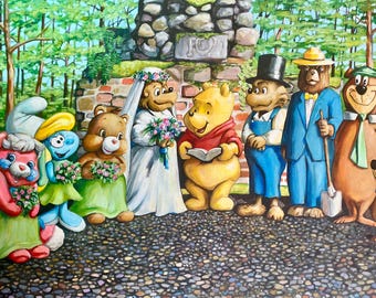 Bears Forest Wedding - 9x12 print of original painting