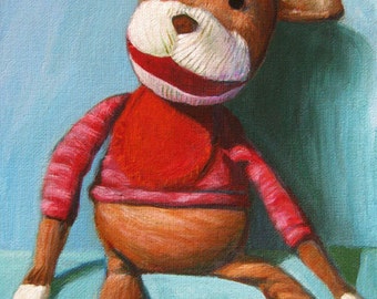 PRINT - Sock Monkey Print of original painting 8"x10" Nursery Art