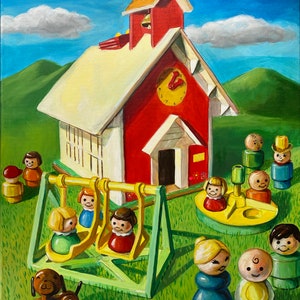 Little People Schoolhouse scene 8x10 print of original painting