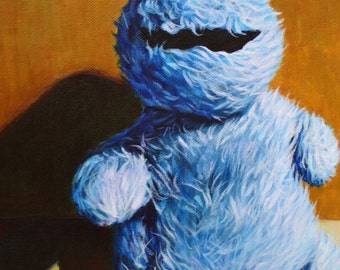 PRINT - Cookie Monster Stuffed Toy Print of original painting 8x10 classic vintage Sesame Street