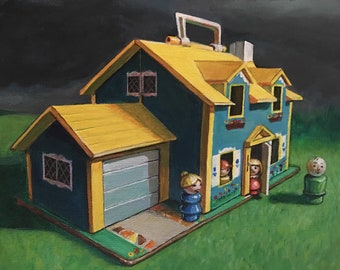 Little People House Under Stormy Skies - 8x10 print of original painting