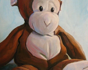 PRINT - Stuffed Toy Monkey Print  8"x10" Nursery Art