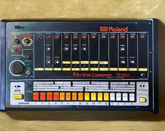 Classic Roland 808 Drum Machine portrait 9x13 print of original painting