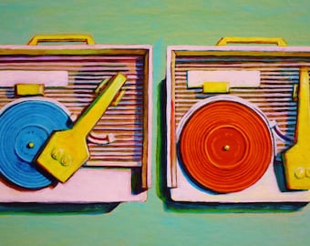 PRINT - Vintage Fisher-Price Record Players Print of Original Painting 5x8