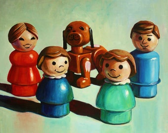 Custom Fisher Price Little People Family Portrait 8x10 Acrylic Painting