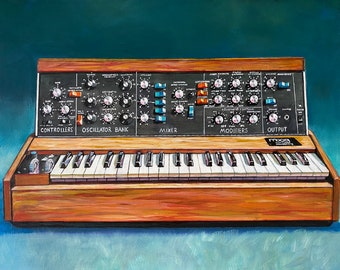 Minimoog original painting 16x20 acrylic on canvas