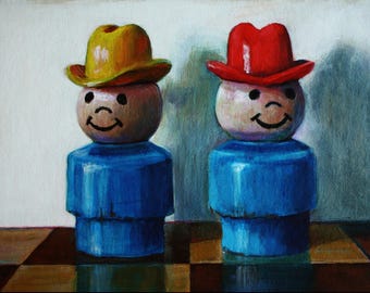 PRINT -Two Cowboys - Vintage Fisher-Price Little People 11x14 Print of original painting
