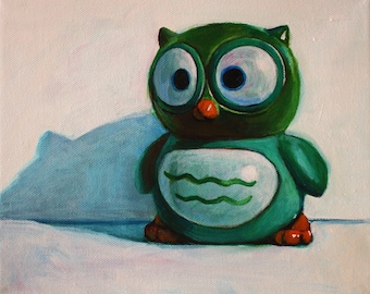 Owl Print - Green Finger-Puppet Toy Nursery Art