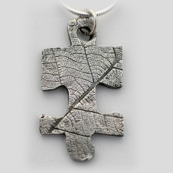 Leaf Textured Fine Silver Puzzle Piece Necklace