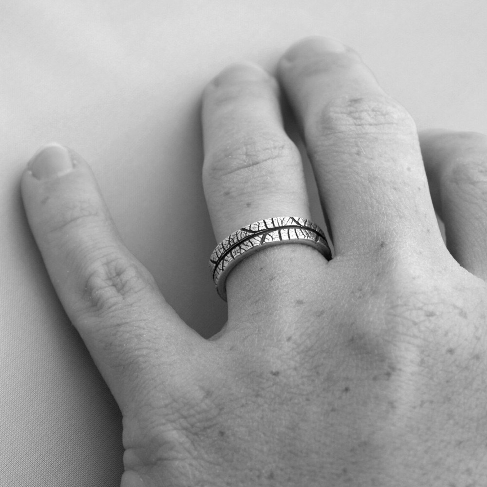 THIN Leaf Textured Fine Silver Ring Size 10 READY to SHIP Etsy