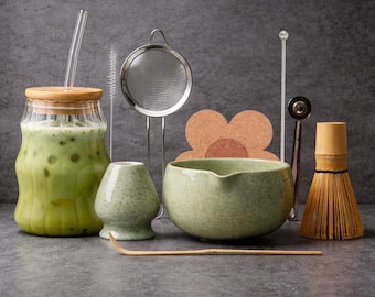 Matcha Set, Matchas kit & Wavy Cloud Glass tumbler cup – (Gift box for Mother's Day)
