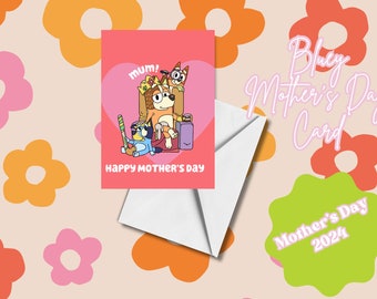 Inspired By Bluey Mother's Day Card for Mum | Bluey Themed Mother's Day Card | Handmade Greeting Card