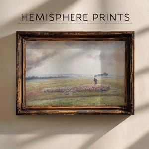 Shepherd with Flock, Classic Pastoral Scene, Wall Art PRINTABLE Download for Home - J0216