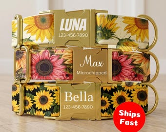 Sunflower Dog Collar, Personalized Dog Collar With Name, Custom Dog Collars Are Cute, Adjustable, and Heavy Duty, Sizes Small - XLarge