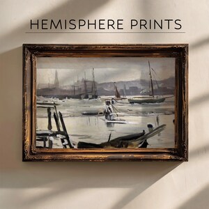 Classic Harbor in Winter Scene, Stunning Wall Art for Living Room, PRINTABLE Digital Download - J0222