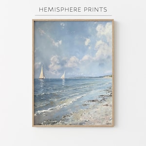Coastal Sailboat Print – Nautical Beach House Wall Art | Serene Ocean Landscape, Digital Download Decor