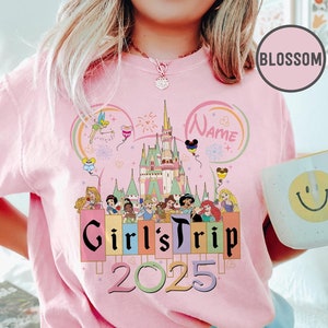 Personalized Disney Princess Girl&#39;s Trip 2025 Shirt, WDW Disneyland Magic Kingdom Shirt, Best friends Bestie Sisters Matching Shirts