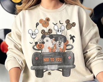 vintage chemises d'Halloween fantômes de Mickey Minnie, chemise d'Halloween Disney, chemise d'Halloween ballons Mickey Minnie, sweat-shirt citrouille d'Halloween