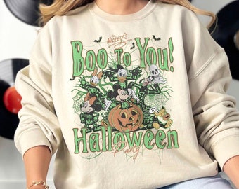 Sudadera retro de Disney para Halloween 2024, camiseta de fiesta de Halloween de Mickey's Boo To You, camisetas grupales de Halloween, camisetas de viaje familiar de Disney para Halloween