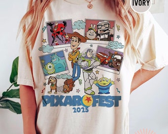 Camiseta retro Pixar Fest 2025 Disneyland, camiseta de personajes de Disney Pixar, camisetas de Toy Story Disney Up Incredible Pixar Family Disneyland Trip
