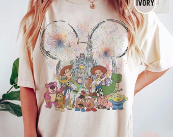 Camiseta de personajes de Toy Story vintage de Disney Castle, camiseta de Toy Story de Disneyland, camiseta de Disney World, camiseta de viaje familiar de Disney 2025, Woody Buzz