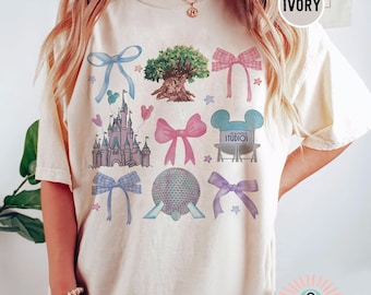 Vintage Disney Kokette Bögen Komfort Farbe Shirt, BTW Kokette Shirt, Magic Kingdom Shirt, Hollywood Studios Shirt, Disneyland Reise 2025 T-Shirt