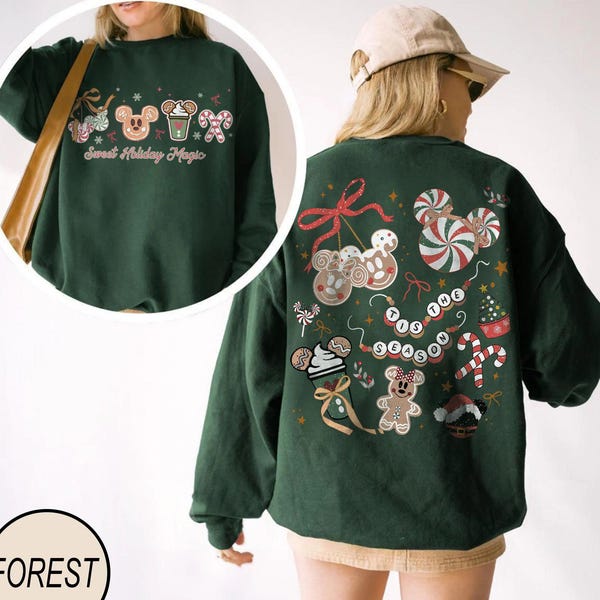 Sweat oreilles de Mickey de Noël Disney recto verso, t-shirt de Noël Disney, chemise de Noël pour enfants Disney, t-shirt voyage des fêtes de Disney, chemise de Noël Disney