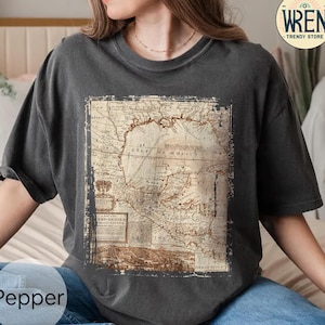 Chemise couleur confort ancienne du golfe du Mexique, chemise vintage carte des Antilles, t-shirt carte ancienne en détresse, carte historique du Mexique, anti-Trump subtil