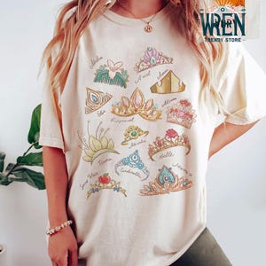 Retro Comfort Color Disney Princess Crown Shirt, Disneyworld Shirt, Cinderella Belle Rapunzel Ariel Snow White Tee, Disney Girl Trip Shirt