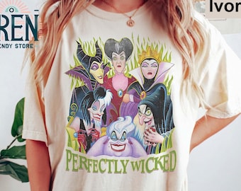 Camisa retro de villanos de Halloween perfectamente malvados, camisa de personajes de villanos de Disney, camisa de brujas malas, fiesta de Halloween no tan aterradora de Mickey