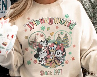 Retro Disneyworld Since 1971 Mickey And Friends Christmas Sweatshirt, Disneyworld Christmas Sweatshirt, Disney Christmas Family Matching Tee