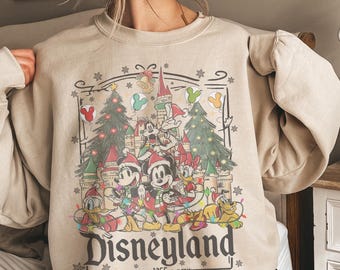 Vintage Disneyland 1955 Christmas Sweatshirt, Mickey and Friends Christmas Shirt, Disney Family Christmas Tees, Disney Christmas Party 2025