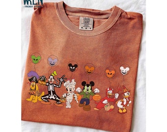 Vintage Mickey Mouse Disney Halloween-shirt, Disney Mickey en zijn vrienden personages Halloween ballonnen shirts, Disney Halloween skelet T-shirt