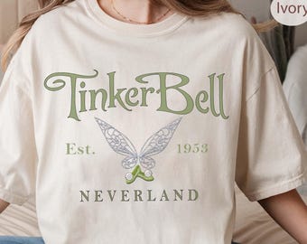 Camiseta vintage Disney de Campanilla con colores cómodos, camiseta de Campanilla de Nunca Jamás (1953), camiseta de Peter Pan, camiseta de Hadas Mágicas, camisetas de Disneyworld