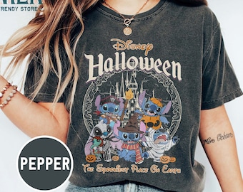Vintage Disney Stitch Halloween Komfort Farben Shirt, Stitch Horror Halloween Shirt, Disney Halloween Shirt, Halloween Familie Passendes Shirt