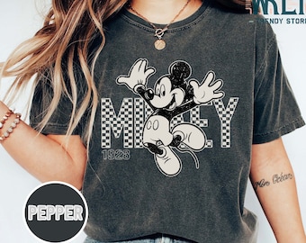 Retro Mickey Mouse Shirt, Vintage Mickey Minnie Checkered Shirt, Disneyworld Shirts, Disney Family Vacation, Classic Mickey, Disney Trip Tee