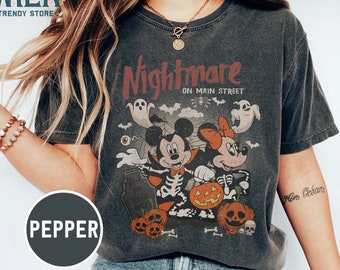Vintage Mickey Minnie Halloween Shirt, Disney Halloween Comfort Colors T-shirt, Nightmare On The Main Street Shirt, Halloween Pumpkin Shirt