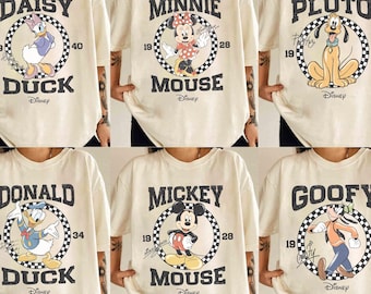 Vintage Disney alle Charaktere kariert Signature Shirt, Micky und Freunde Shirt, Disney Familien Reise Shirts, Disney passende Urlaub Shirt