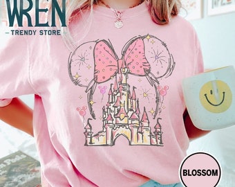 Vintage Minnie Castle comfort kleuren shirt, shirt Mickey en vrienden, Disneyland shirt, shirt Disney familie-uitstapje 2024, shirt Disney ballon