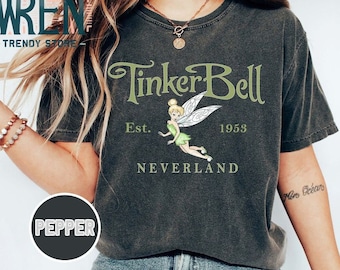 Retro Disney Tinker Bell comfort kleuren shirt, Tinkerbell Est 1953 Neverland shirt, Peter Pan shirt, sprookjesachtig shirt, Disneyworld shirts
