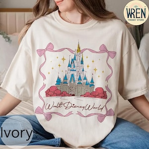 Retro Disneyworld Castle Coquette Bow Shirt, Disneyworld Shirt, Disney Girl Trip Shirt, Disney Women&#39;s Shirt, Disney Pink Coquette Bow Shirt