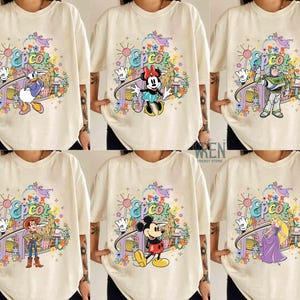 Aangepast Disney Epcot-shirt met alle personages, Disney Mickey en vrienden shirt, retro Disney familie-uitstapje 2025 T-shirts, shirt Disney vakantiegroep